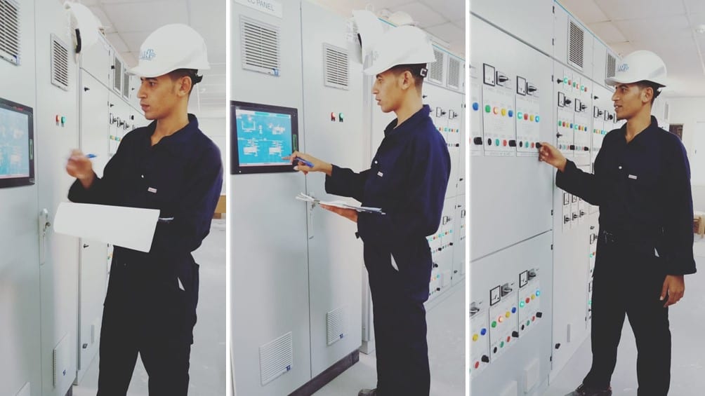 photo of an operator monitor a sewage treatment plant