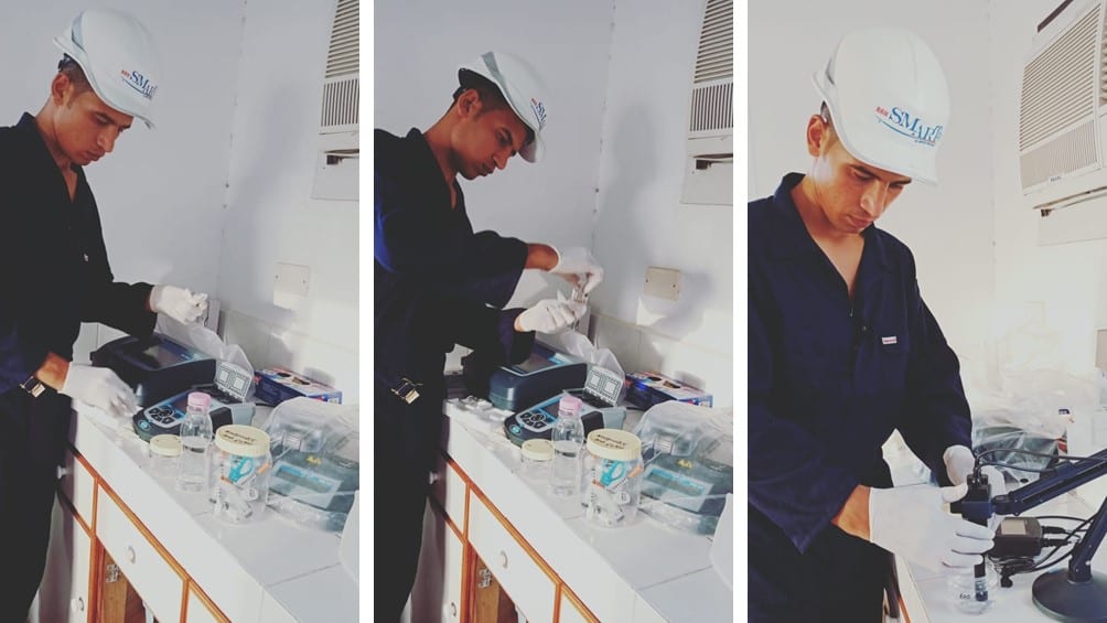 photo of an operator monitor a sewage treatment plant